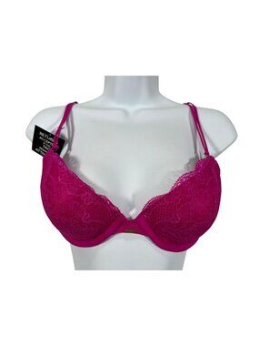 BeMe Lace Demi Bra 34B Pink Adjustable Straps Nylon Blend Underwire New